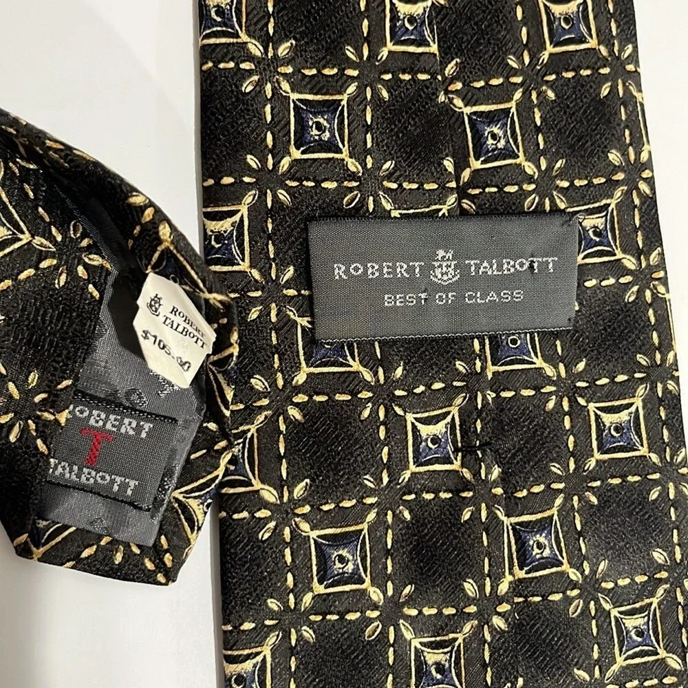 Robert Talbot Best Of Class‎ Men's Silk Tie Olive Beige Geometric Print Classic